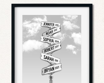 Family Street Sign Art: Personalized Names & Dates Print