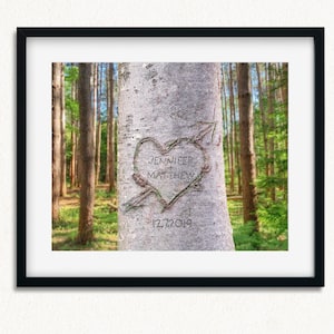 Personalized Carved Tree Heart Print, Couples Names Anniversary Gift