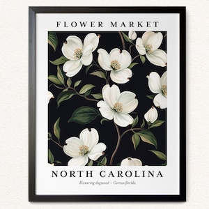 North Carolina State Flower Canvas, Flowering Dogwood Flower Market Print, White Flower Wall Art, Flower Lover Gift, Botanical Wall Art