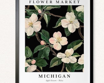 Michigan Apple Blossom Print: Botanical Canvas Wall Art