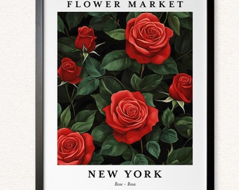 New York Rose Print: Botanical Flower Market Art, Canvas or Metal