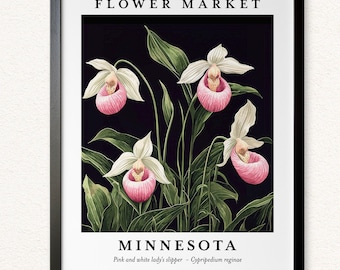 Showy Lady Slipper Flower Print: Minnesota Floral Canvas
