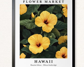 Hawaii Hibiscus Flower Print: Tropical Botanical Wall Art