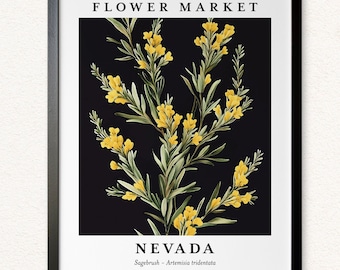 Nevada Sagebrush Flower Market Art Print: Botanical Wall Decor