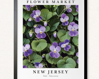 New Jersey Violet Flower Market Print: Modern Botanical Wall Art