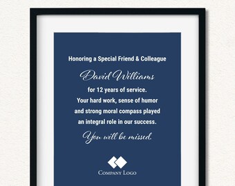 Custom Corporate Retirement Gift, Colleague Leaving Gift, Boss Going Away Gift, Gratitude Wall Art, Employee Recognition Gifts