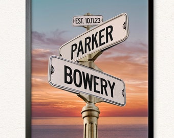 Personalized Last Names Street Sign, Ocean View Wedding Gift, Beach Engagement Gift