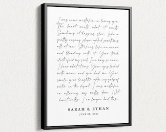 Custom Quote Framed Canvas: Anniversary Song Lyrics Gift