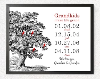 Personalized Grandparents Gift, Grandkids Make Life Grand, Grandchildren Birthday Print, Grandparents Day Gift Ideas, Nana Presents