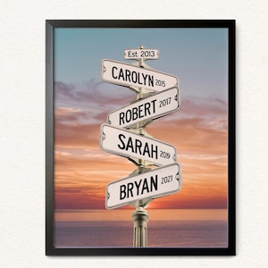 Family Street Sign Wall Art with Names, Blended Family Gift, Custom New Parents Gift, Family Wedding Gift, Kids Names Birthdays Print