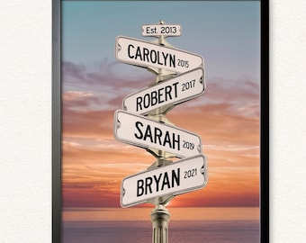 Personalized Family Street Sign, Custom Blended Family Names Art on Print, Canvas or Metal