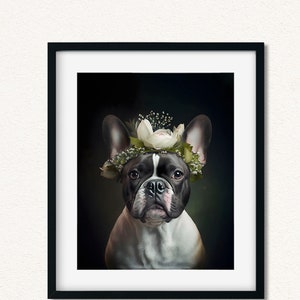 French Bulldog Floral Crown Print: Dog Lover Wall Art