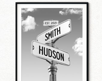 Personalized Street Sign Couple Names Print, Engagement or Wedding Road Sign Gift