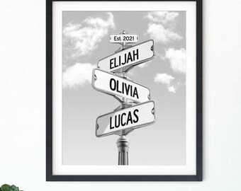 Custom Mom and Dad Gift with Children Names and Dates, Personalized Family Street Sign
