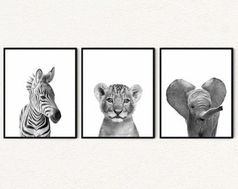 Safari Animal Prints: Black and White Nursery Decor, Set of 3