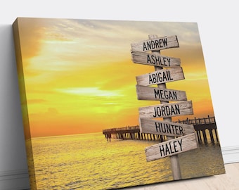 Personalized Beach Family Names Art, Custom Ocean Dock Sign, Blended Family Gift