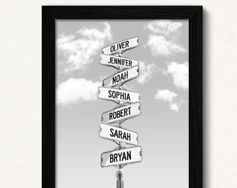 Personalized Grandkids Names Sign: Custom Family Street Sign, Framed Wall Art