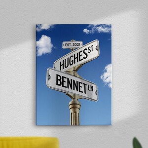 Last Names Street Sign Wedding Gift on Canvas, Engagement Gift for Friends, Couples Gift Personalized, Newlywed Wall Art, Bride Groom Gift
