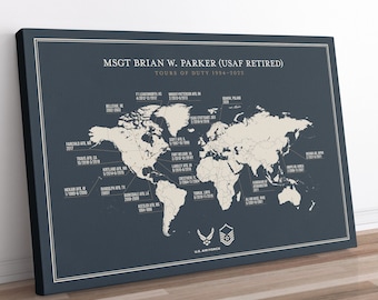 Custom Air Force Retirement Gift, Personalized Military Map Retirement Art, Duty Station Sign