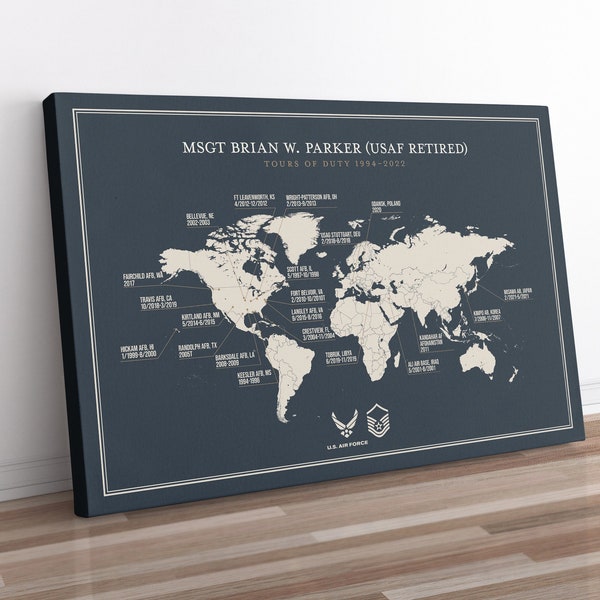 Custom Air Force Retirement Gift, Where We Lived Map, Military Retirement Gift, Duty Station Sign, Army Wife Gift, Military Husband Gift