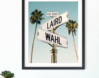 Framed Beach Engagement or Wedding Gift, Personalized Palm Tree Street Sign Art, Bride Gift