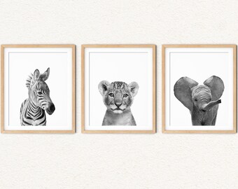 Black and White Animal Prints: Safari Nursery Decor, Set of 3