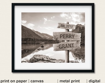 Personalized Road Sign Wedding Gift, Sepia Tone Print, Nature Lover Decor