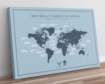 Personalized Military Station Map: Retirement Gift, Duty Station Sign