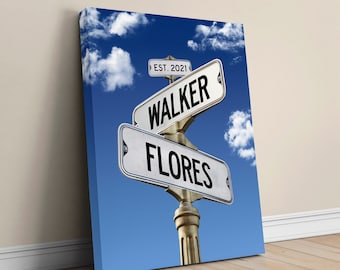 Personalized Wedding Canvas Art: Couple Names Road Sign Gift