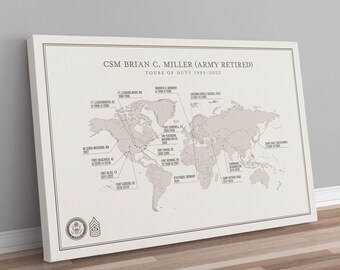 Personalized Army Retirement Map: Custom Military Duty Station World Tour