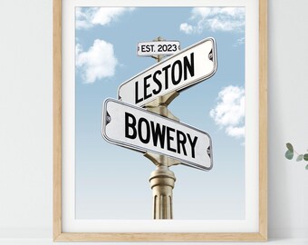 Framed Cross Road Sign Wedding Shower Gift, Wedding Anniversary Wall Art