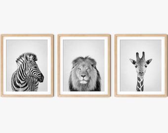 Safari Animal Prints: Black and White Nursery Decor (Set of 3)
