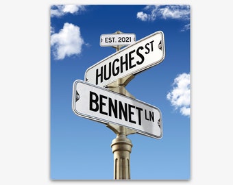Personalized Street Sign Metal Print: Wedding, Anniversary, Engagement Gift