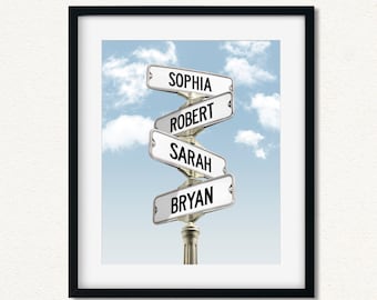 Custom Grandchildren Names Street Sign Art Print: Personalized Family Gift