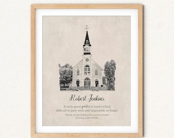 Personalized Church Sketch Print: Pastor Appreciation Gift