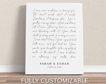 Custom Poem Canvas with Unlimited Words, Wedding Vows Print, Custom Speech Wall Art