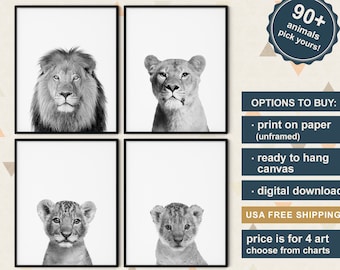 Lion Family Art Prints: Safari Nursery Decor (Set of 4)