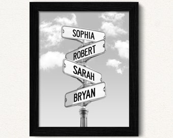 Personalized Family Names Street Sign Art - Blended Family Gift