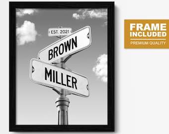 Custom Street Sign Names Art, Personalized Wedding Gift, Framed Engagement Gift