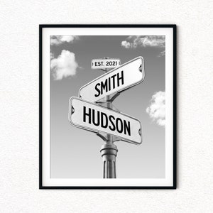 Street Sign Engagement Gift for Couple Home Decor, Wedding Street Sign with Names, Wedding Gift for Couple Paper, Canvas or Metal