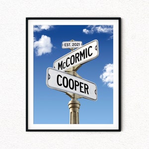 Personalized Street Sign Wedding Gift, Custom Engagement Gift, Cross Road Sign with 2 Last Names, Anniversary Gift for Couple