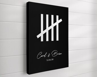 Custom Anniversary Canvas Art: Tally Mark Wedding Date Gift