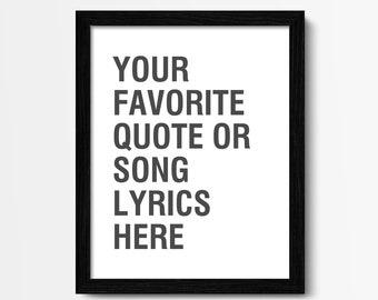 Custom Quote Print: Framed Minimalist Song Lyrics, Personalized Wall Art