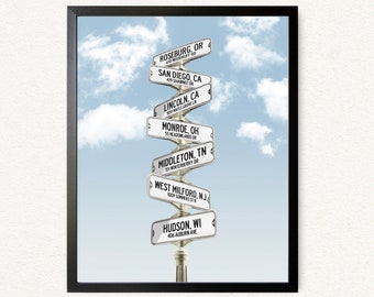 Custom Address Signpost Print: Moving Away Gift, Home Memory Art