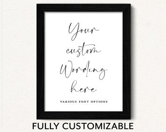 Framed Custom Quote Print, Personalized Song Lyrics, Black Wood Frame