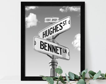 Framed Wedding Gifts for The Couple, Personalized Street Sign Print, Engagement Gift with Names