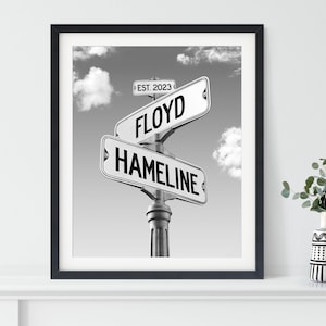 Framed Engagement or Wedding street sign gift for couple, Bridal Shower Gift, Newlywed Home Decor, Couples Names Sign, Intersection Sign