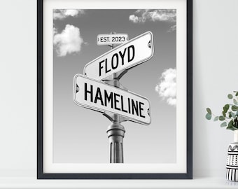 Framed Bridal Shower Gift with Couples Names, Personalized Wedding or Engagement Street Sign
