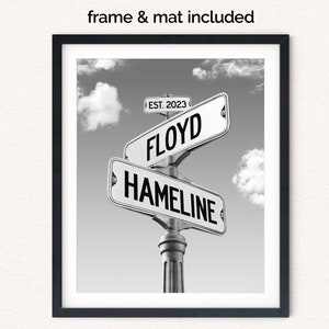 Framed Street Sign Last Names Sign, Engagement Frame for Couple, Couples Wedding Shower Gift, Unique Bridal Shower Gift, Intersection Sign