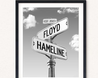 Framed Engagement or Wedding Street Sign Gift, Couple Names and Date for Bridal Shower